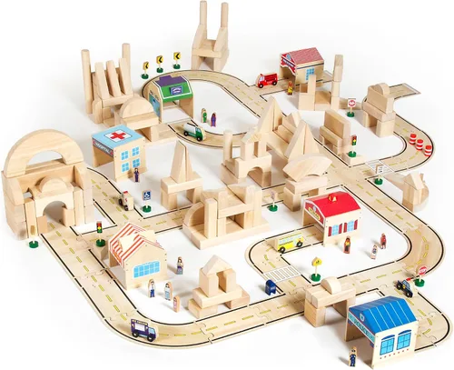 Vista 9 de Guidecraft Edificios comunitarios: Juego de 6 edificios de madera para jugar en bloques