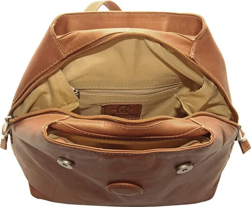 Vista 3 de Piel Leather Mochila con botones con solapa, Saddle, Mochila con botones con solapa