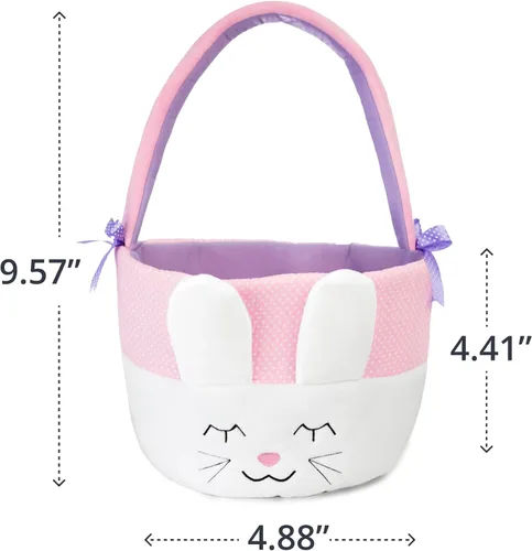 Vista 2 de Cesta de Pascua de conejo de peluche para la primera Pascua del bebé, bolsa de regalo bordada suave para bebé niña o niño, adorable diseño de conejo