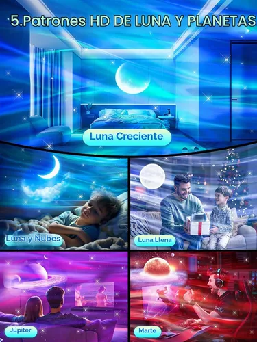 Vista 2 de One Fire Proyector de luces del norte, proyector de galaxia para dormitorio Más de 300 modos de iluminación, 15 ruido blanco y Bluetooth, control