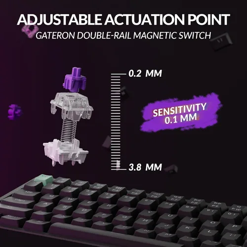 Vista 8 de Keychron Teclado mecánico personalizado inalámbrico K2 HE Rapid Trigger con efecto Hall Gateron interruptor magnético de doble riel, QMK 2.4 GHz