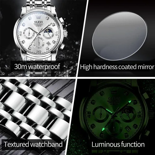 Vista 5 de Taxau Watches for Men, Luxury Stainless Steel Men's Watches, Big Face Dress Men WatchesMen Multifunction Chronograph with Date and