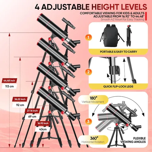 Vista 5 de HETEKAN Telescopio para niños y adultos, refractor portátil de apertura