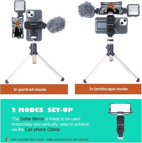 Vista 6 de NICEYRIG Plus - Kit de espejo para selfie con soporte de trípode de aluminio para iPhone 14/13/12/11 Pro, Pro Max, SE aplicable para YouTube Live