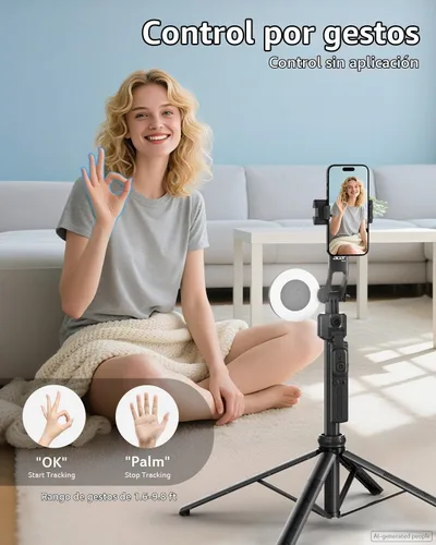 Vista 3 de Acer Gadget - Trípode de seguimiento facial automático para iPhone/teléfono celular/Android/cámara con luz y control remoto, 64 pulgadas, sin