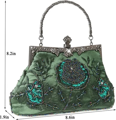 Vista 3 de Bolso cruzado de lentejuelas con bordado floral vintage para mujer, bolso de noche para novia, boda, fiesta, graduación