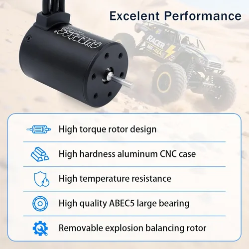 Vista 2 de SurpassHobby 3650 5700KV Motor sin escobillas de alta velocidad impermeable eje 0.125 in motor y para control remoto 1/0 coches camiones vehículos