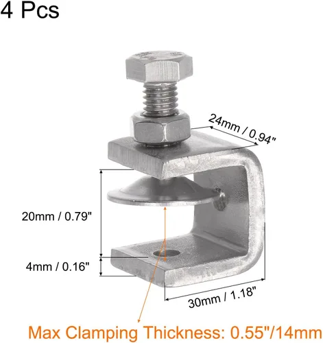 Vista 2 de uxcell Abrazadera en C de acero inoxidable con apertura de mandíbula de 0.79 pulgadas de ancho para carpintería soldadura edificio montaje doméstico