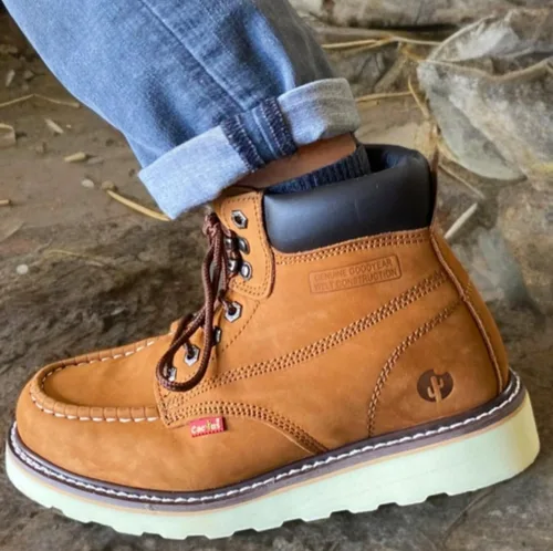 Vista 6 de CACTUS 3611M - Botas de trabajo de piel nobuck de 6 pulgadas con cuello acolchado y plantilla de esponja, cómodas, ligeras, construcción Goodyear