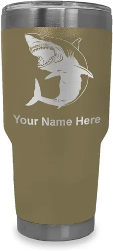 Vista 10 de LaserGram Vaso aislado al vacío de 20 onzas, gran tiburón blanco, grabado personalizado incluido (negro)