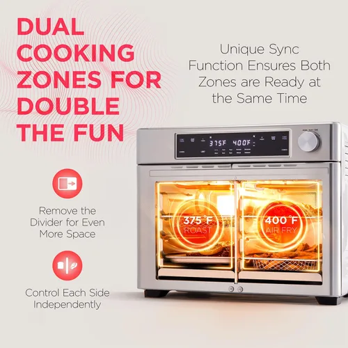 Vista 3 de Ivation Horno freidora de aire de doble zona con puerta francesa - 32 cuartos de galón, horno tostador de convección combinado, multifunción de 10