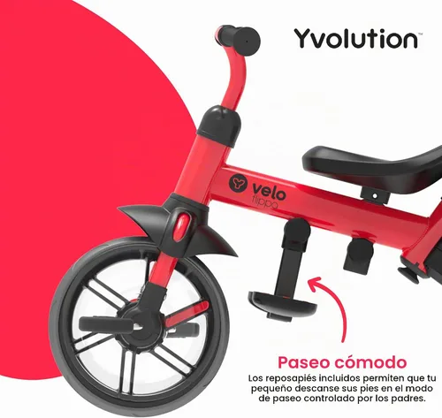Vista 3 de Yvolution Y Velo Flippa - Triciclo convertible a bicicleta de balance 4 en 1 para pequeños de 2 a 5 años Rojo