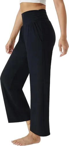 Vista 2 de TOPYOGAS Pantalones de yoga sueltos casuales para mujer, cómodos pantalones de pierna ancha, pantalones de cintura alta, ligeros, pantalones