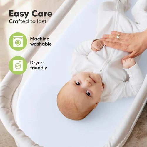 Vista 7 de Paquete de 2 sábanas orgánicas para cuna para niños, niñas, sábana bajera (lino azul) 100% Cotton Bassinet Mattress Sheets, Compatible with Halo