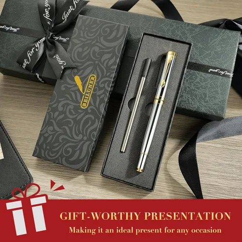 Vista 5 de BEILUNER - Bolígrafos personalizados de alta calidad, impresionante bolígrafo de metal cromado de plata brillante con borde dorado, elegante set