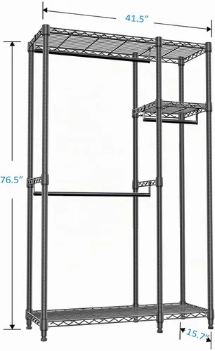 Vista 2 de IZEUK Perchero de Ropa de Alambre Resistente de 2 Combinaciones para Colgar Ropa, Perchero de Armario Guardarropa de Metal Independiente con 3 Negro