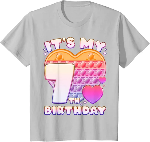 Vista 64 de Pop-it Birthday Girl 7 años de edad, Push it Pop Fidget Bubble Camiseta, Negro