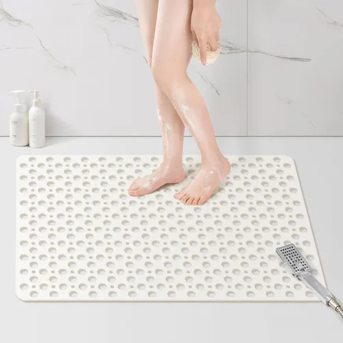 Vista 10 de Yolife Tapete de ducha grande, 35 x 24 pulgadas, antideslizante, para ducha interior con orificio de drenaje, tapete de ducha de elastómero