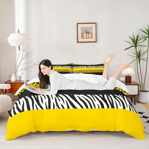 Vista 8 de Juego de funda de edredón para niños con estampado de leopardo, tamaño individual, juego de ropa de cama de moda de piel de guepardo abstracto
