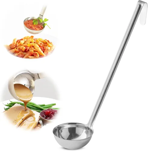Vista 11 de Cucharón – Cucharón de acero inoxidable duradero para servir salsa de aderezo de sopa, salsa resistente y confiable mango largo para cocina