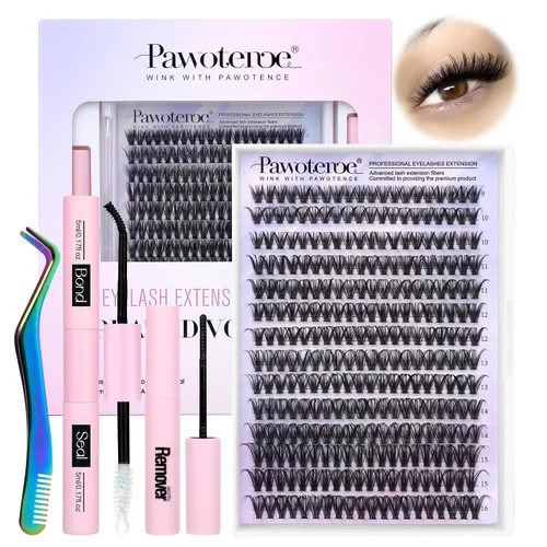 Vista 37 de Kit de Extensión de Pestañas Pawotence DIY 280 piezas, Kit de Racimos de Pestañas Individuales 20D y 30D Naturales 9-15mm, Kit de Extensiones