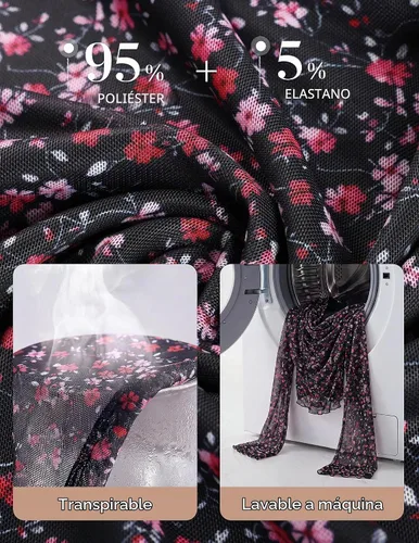 Vista 5 de GRACE KARIN Blusas de malla estilo bohemio para mujer, estilo casual Floral negro