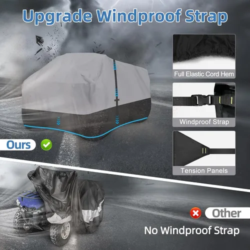Vista 3 de Cubierta 600D para cuatrimoto, impermeable y resistente al viento, 4 ruedas, almacenamiento al aire libre, protección para todo tipo de clima
