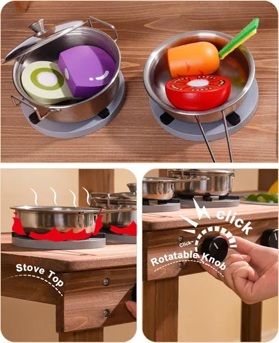 Vista 5 de ROBUD Cocina de barro para niños al aire libre, cocina de madera al aire libre, cocina de barro para niños con fregadero y grifo extraíbles