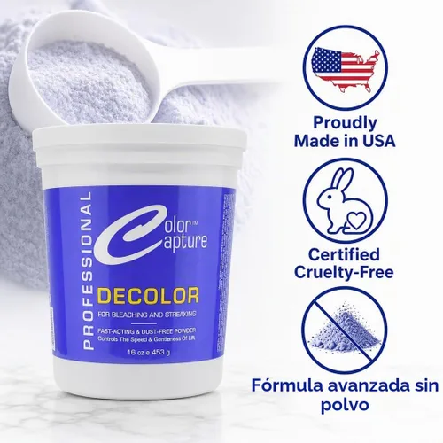 Vista 7 de Blanqueador para el cabello en polvo para blanquear y rayar, grado profesional, fórmula suave, tinte azul, 16 onzas