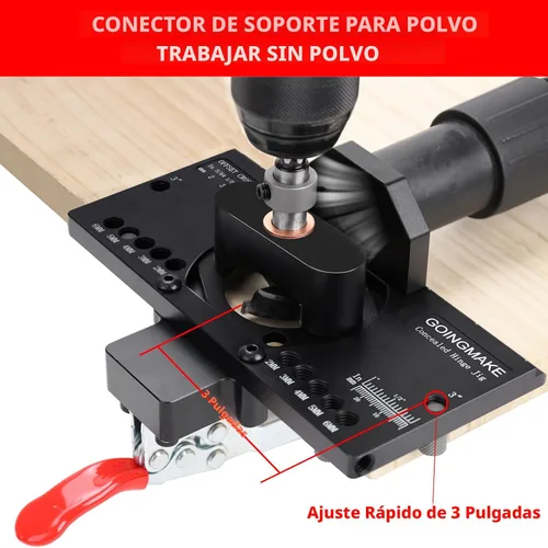 Vista 3 de GOINGMAKE plantilla de bisagra oculta de metal con abrazadera rápida y adaptador de aspiradora de polvo Oculta plantilla de bisagra de puerta