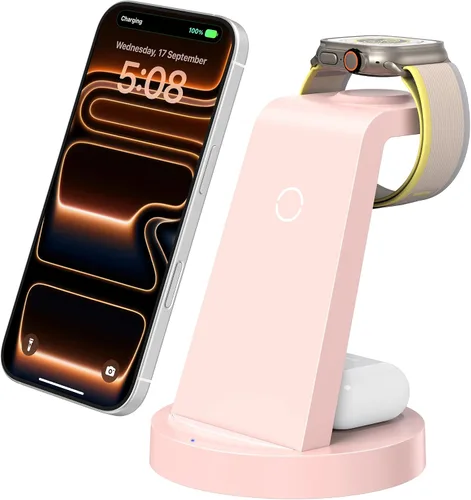 Vista 11 de Anlmz 3 in 1 Charging Station for iPhone, Wireless Charger for iPhone 17 16e 16 15 14 13 12 11 X Pro Max & Apple Watch - Wireless Charging Station