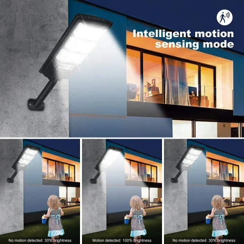 Vista 5 de Paquete de 2 luces solares para exteriores, 144 LED de 6500 K del anochecer al amanecer, luz de calle alimentada por energía solar IP65 impermeable