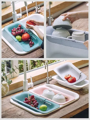 Vista 5 de Coladores y coladores plegables para fregadero y coladores de rejilla sobre el fregadero Colador plegable Colador extendible de plástico para frutas