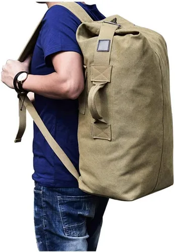 Vista 7 de Bolsa de escalada de viaje de gran capacidad, bolsa de lona militar táctica de carga superior de doble correa mochila de lona