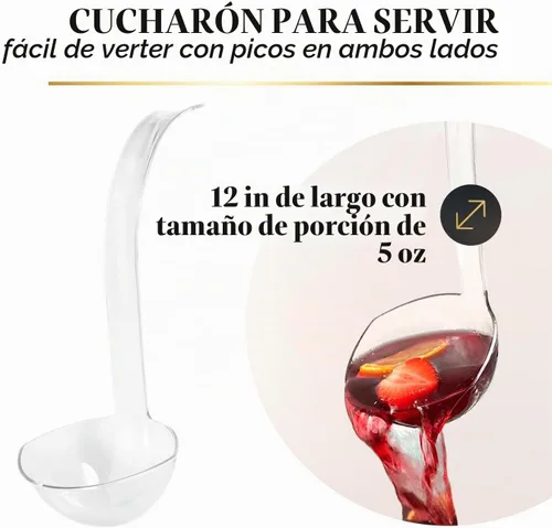 Vista 4 de Juego de cuencos grandes de plástico transparente con cucharón, cuenco de servir de 8 cuartos de galón para fiestas, cuchara de plástico