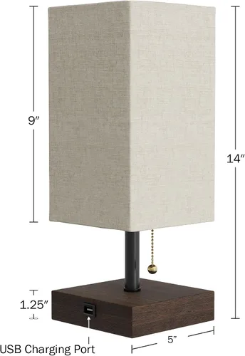 Vista 7 de Lavish Home Juego de lámpara de mesa pequeña con base de madera, juego de 2 luces rectangulares modernas con bombilla LED que incluye decoración