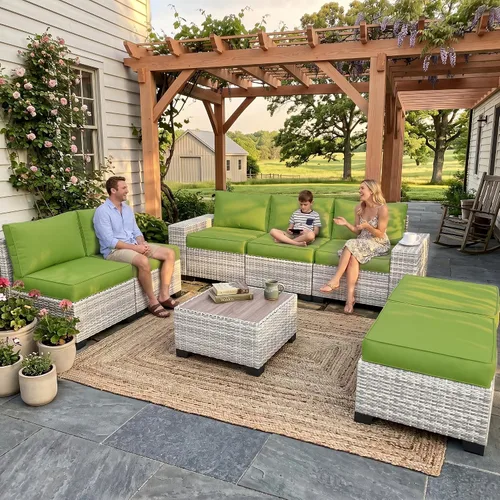 Vista 10 de Muebles de patio al aire libre conjunto PE mimbre ratán al aire libre sofá seccional Gris