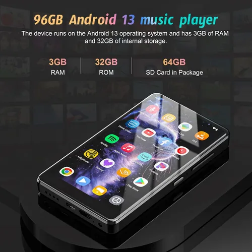 Vista 7 de Reproductor MP3 de 5 pulgadas con sistema operativo Android 13, reproductor MP3 de 96 GB con Bluetooth y WiFi, reproductor MP4 HD 1080P, reproductor