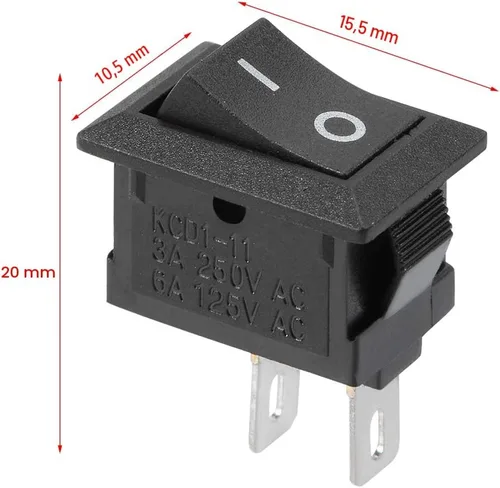 Vista 3 de uxcell 5PCS KCD11 AC 125V/6A 250V/3A SPST 2 Terminal 2 Posición Encendido/Apagado Interruptor Basculante Barco Negro