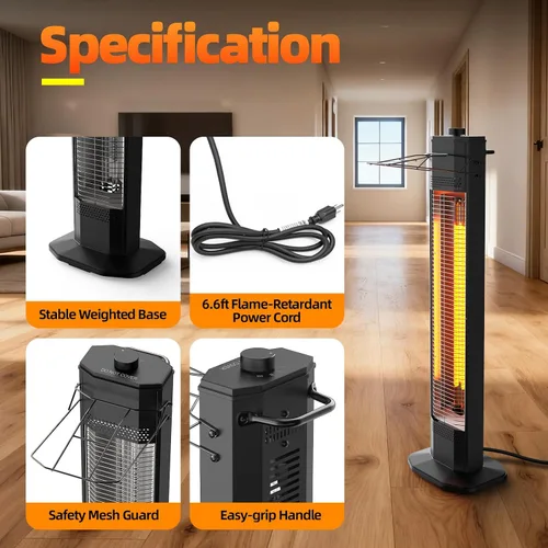 Vista 8 de Calentadores de patio para uso al aire libre, Haimmy Calentador eléctrico de infrarrojos de 34 pulgadas de 1500 W para interiores y exteriores con 3