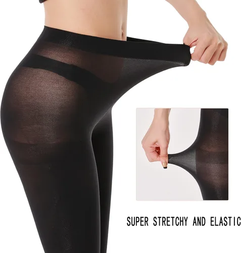 Vista 3 de HA WA 2 pares de medias semiopacas, control de invierno, leggings de microfibra 40D para mujer