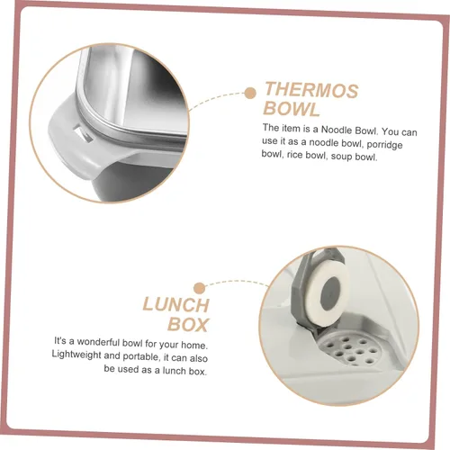 Vista 8 de UPKOCH Tazón de fideos instantáneos con tapa, loncheras cuadradas para ramen con tapa, cuencos con tapas, cuenco de fideos antiquemaduras, cuencos