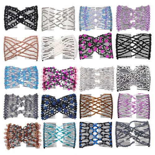 Vista 3 de 12 peines laterales mágicos para el cabello, con cuentas, elásticos, doble cara, clips para hacer moños, accesorios para el cabello para mujeres