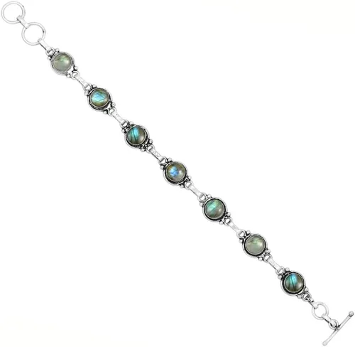 Vista 45 de Round Shape Natural & Synthetic Gemstones Silver Plated Bracelets for Women - Vintage Bohemian Style Handmade Birthstone Adjustable Link Bracelet