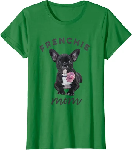 Vista 35 de Camiseta Bulldog Francés para Mujer, Frenchie Mom, Flor, Negro, S