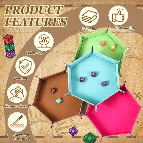 Vista 3 de Hanaive 16 Pcs Dice Tray Bulk for Rolling Folding Hexagon Dice Holder RPG PU Velvet Lined Holders, Snap Button Closure, Portable for Tabletop
