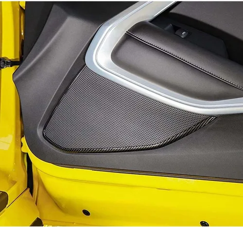 Vista 5 de Cubierta interior de fibra de carbono para puerta, decoración de panel de altavoz de audio, accesorios interiores para Chevrolet Camaro 2017-2022