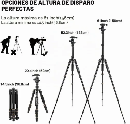 Vista 6 de ZOMEi Trípode para cámara DSLR de 62 pulgadas, peso ligero, con cabezal de bola, placa de liberación rápida y estuche de transporte