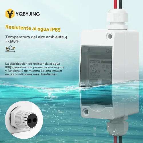 Vista 6 de Interruptor de desconexión de panel solar, disyuntor miniatura de 20 amperios CC CA, 500 V, 2 polos con conector fotovoltaico y caja impermeable