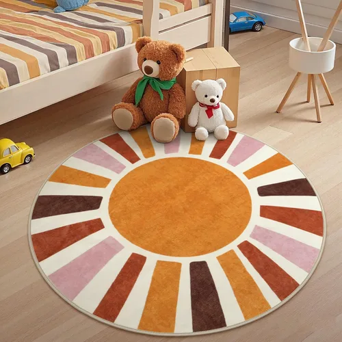 Vista 2 de LIVEBOX Alfombra de baño redonda retro de 3 pies, colorida alfombra bohemia suave circular para dormitorio, bonita alfombra lavable antideslizante